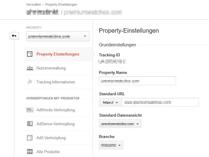 Google Analytics Property Einstellungen