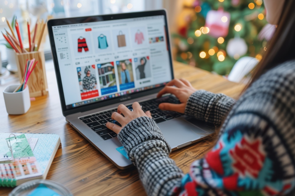 Für Kunden zählen Benutzerfreundlichkeit, Markenstärke, Vertrauen, schnelle Ladezeiten und klar strukturierte, informative Seiten Junge-Frau-Online-Shopping - Wann hat ein Online-Shop Erfolgspotential in Google Ads: SEO & Content